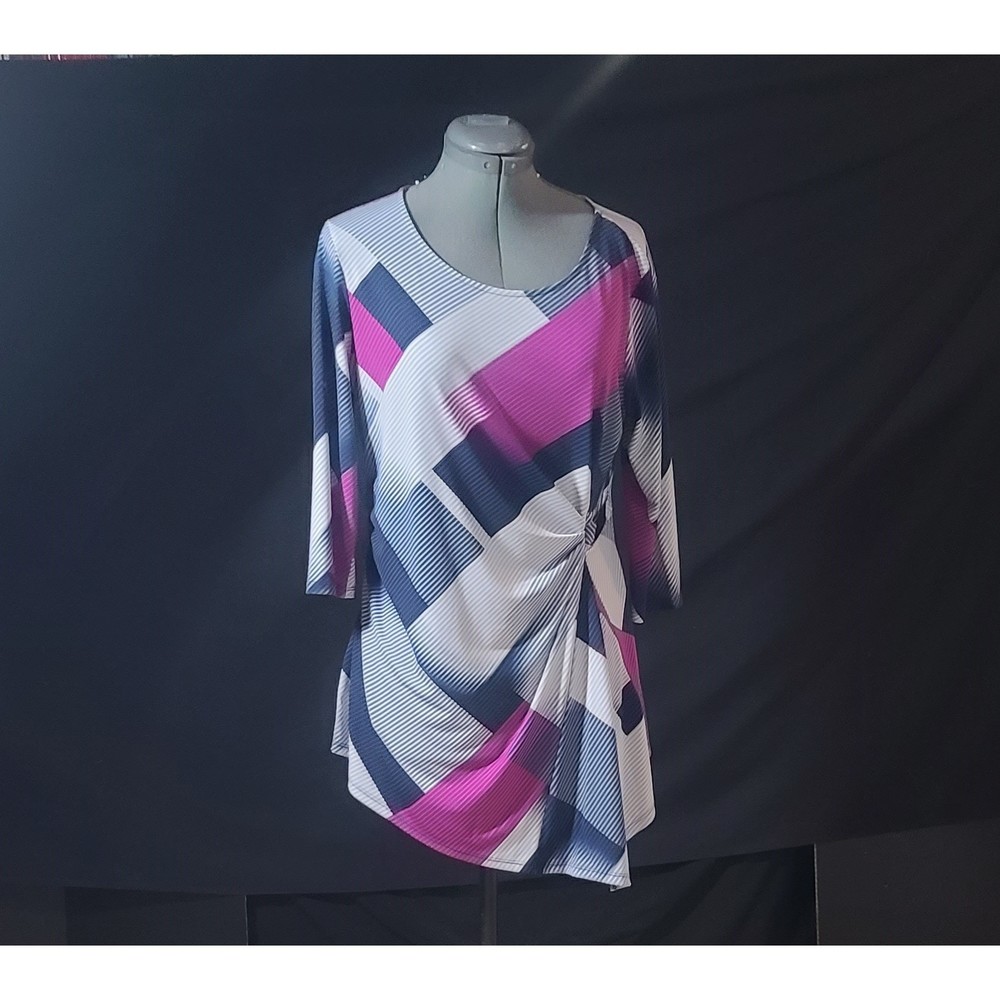 Long Sleeve Geometric Tunic With Silver Belt Detail By Alfani Size Medium